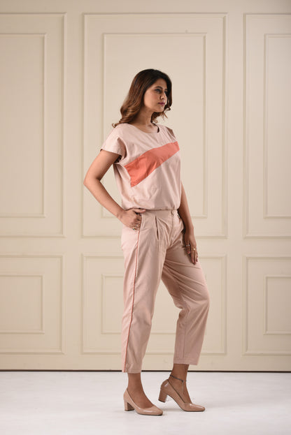 Diagonal Flow Co-Ord Set- Beige