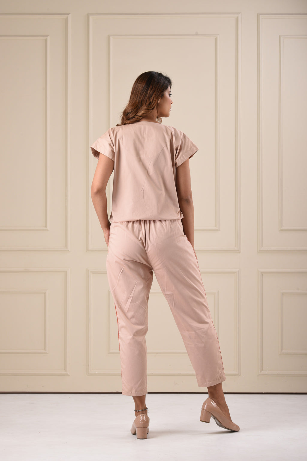 Diagonal Flow Co-Ord Set- Beige
