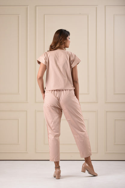 Diagonal Flow Co-Ord Set- Beige