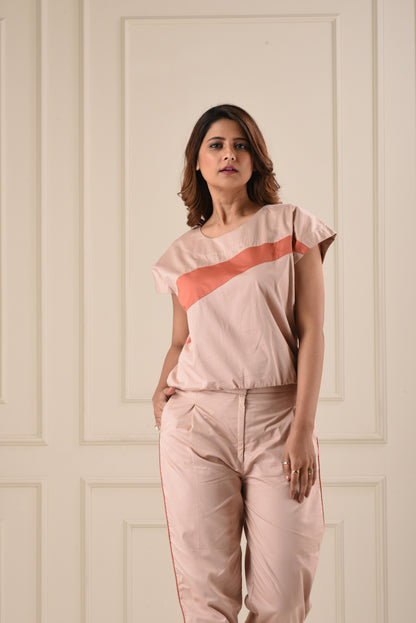 Diagonal Flow Co-Ord Set- Beige